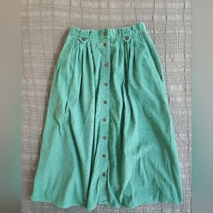 1990s Koret Turquoise A-Line Midi Skirt with Button Detail